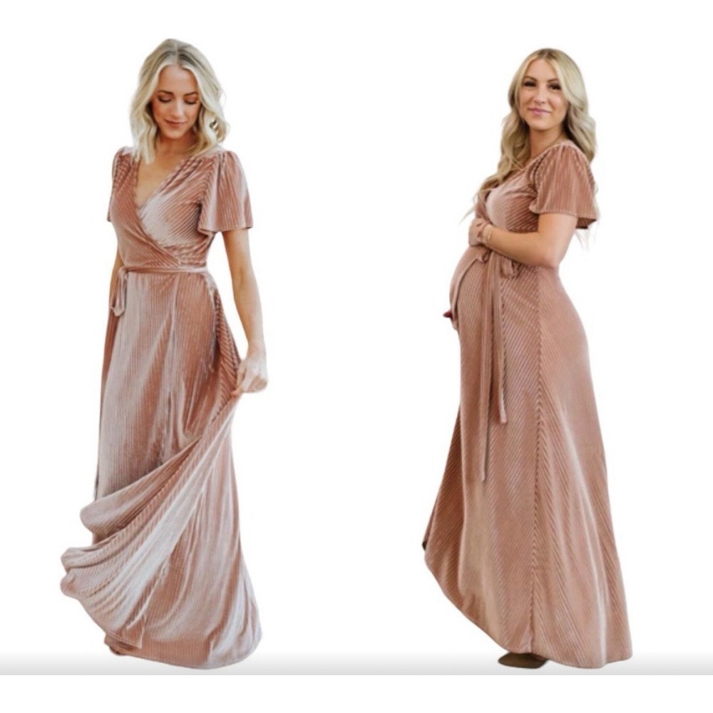 NWT Baltic Born Size XXXL Andi Ribbed Velvet Wrap Dress‎ Champagne Dusty Pink